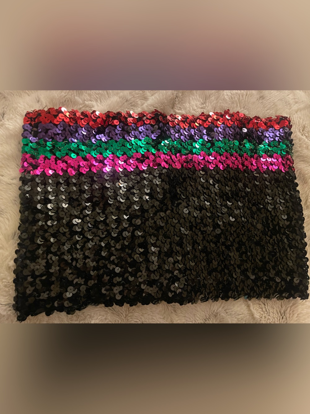 VIntage 80’s Dancing Queen shiny sequin black with stripe tube top OS